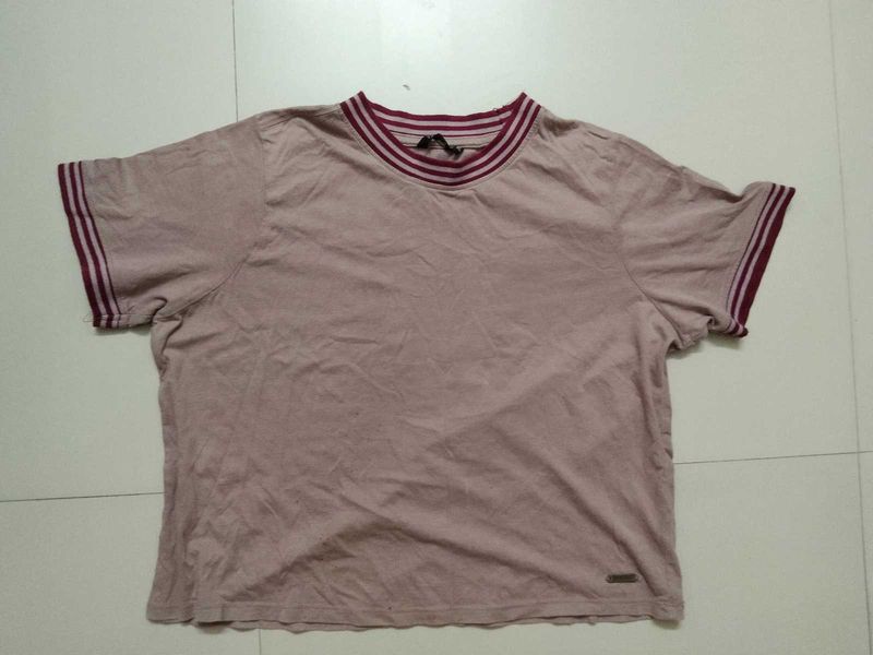 Mauve Ribbed Neck T-Shirt
