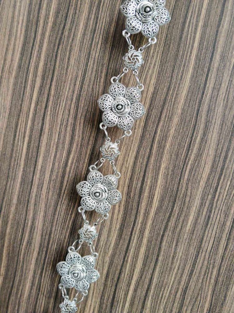 Intricate Floral Silver Waist Chain