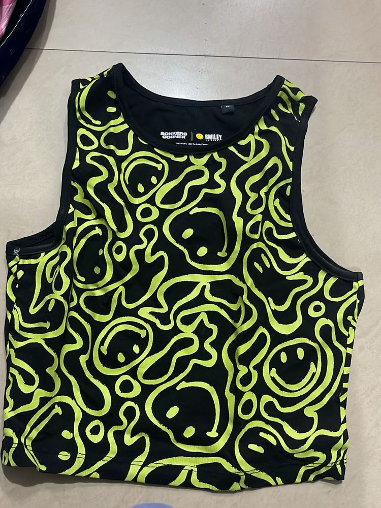 Smiley Face Print Crop Top