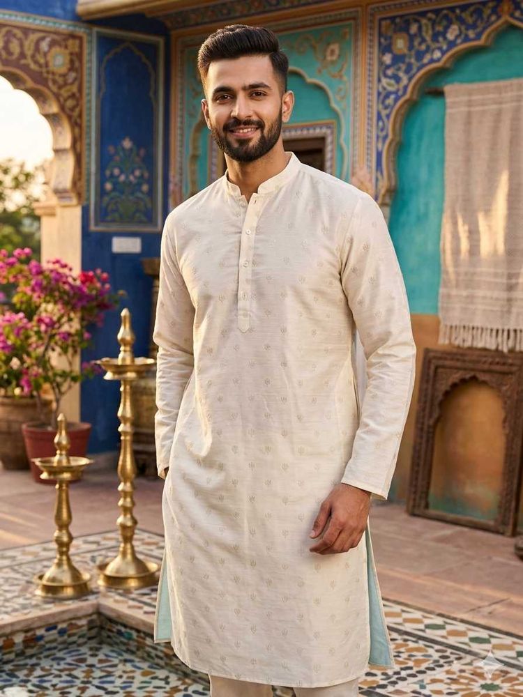 Men's Cream Pantaloons Kurta