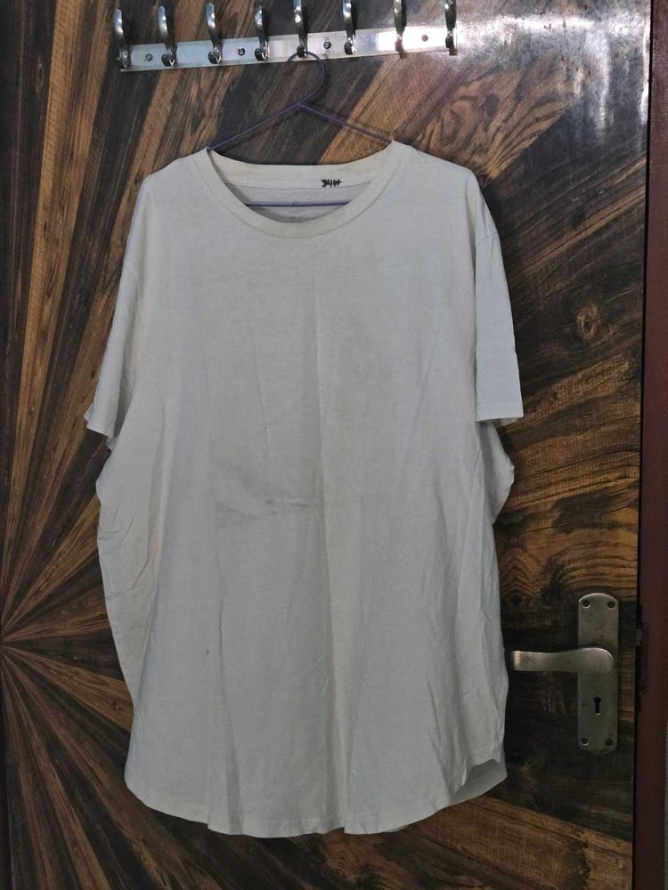 H&amp;M Solid Off-White / Cream Long Fit T-Shirt
