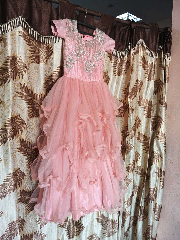 Peach Color Assymetrical Gown For Girls