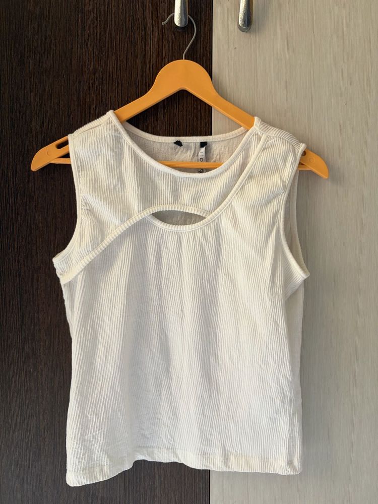 White Cut-Out Ribbed Tank Top