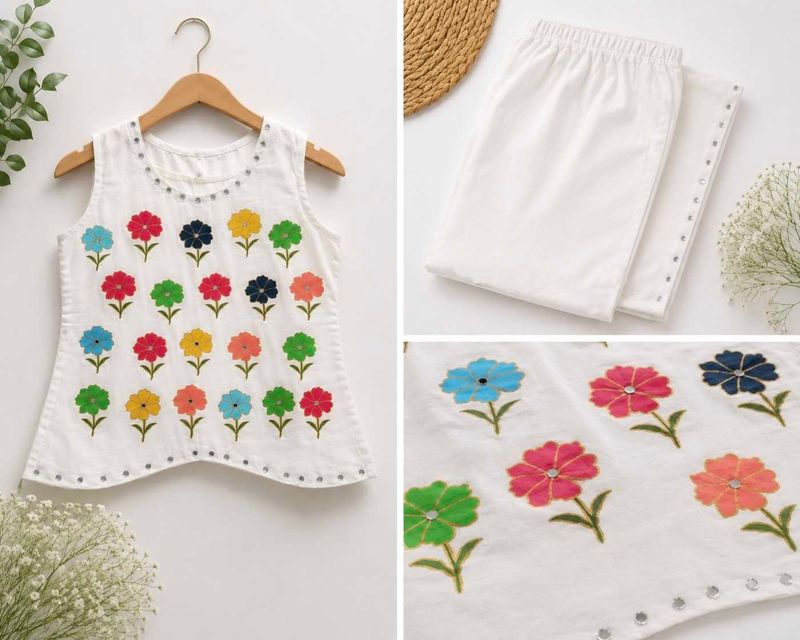 White Kurta Set with Floral Embroidery