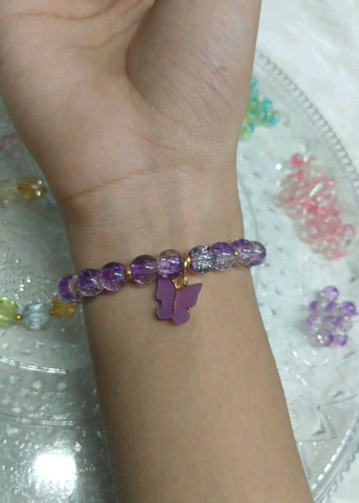 Purple Beaded Butterfly Bracelet