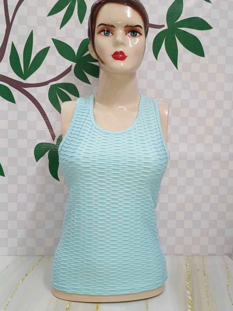 (905)Textured Tank Top - Aqua