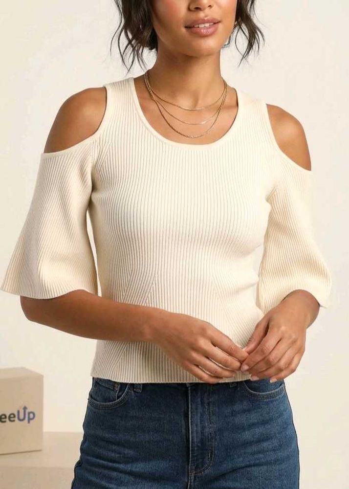Cream Cold Shoulder Knit Top