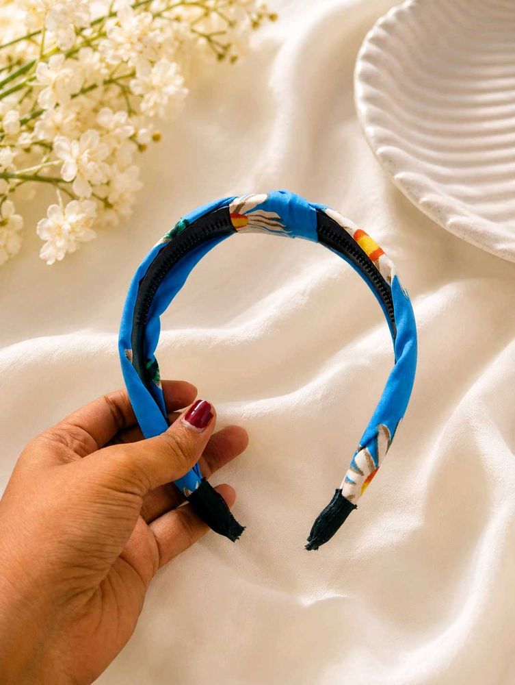 Blue Floral Printed Headband🩵⚡