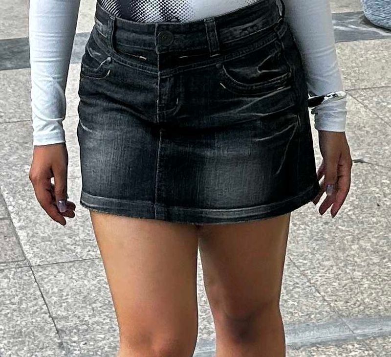 Black Denim Y2K Mini Skirt