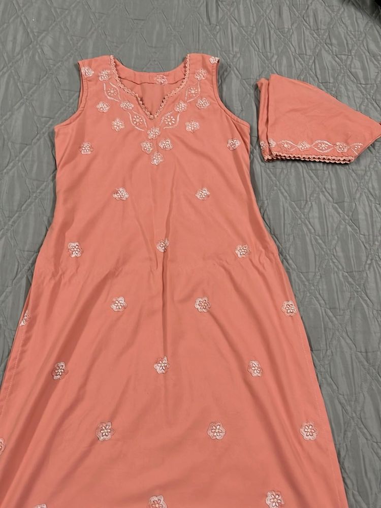 Peach Embroidered Kurta Set