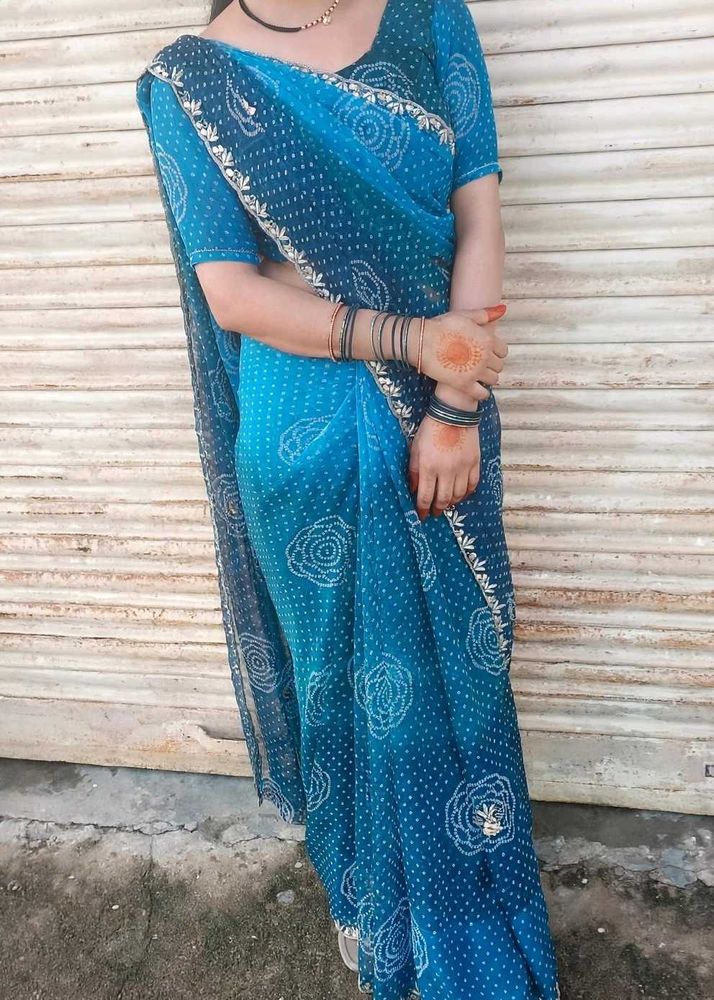 Beautiful Blue Bandhani Saree