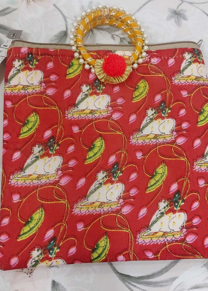 Red Printed Tote Bag