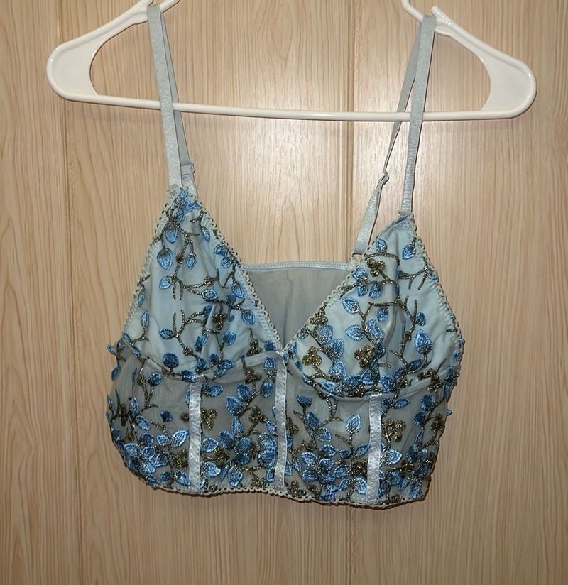 Light Blue Embroidered Bralette Top