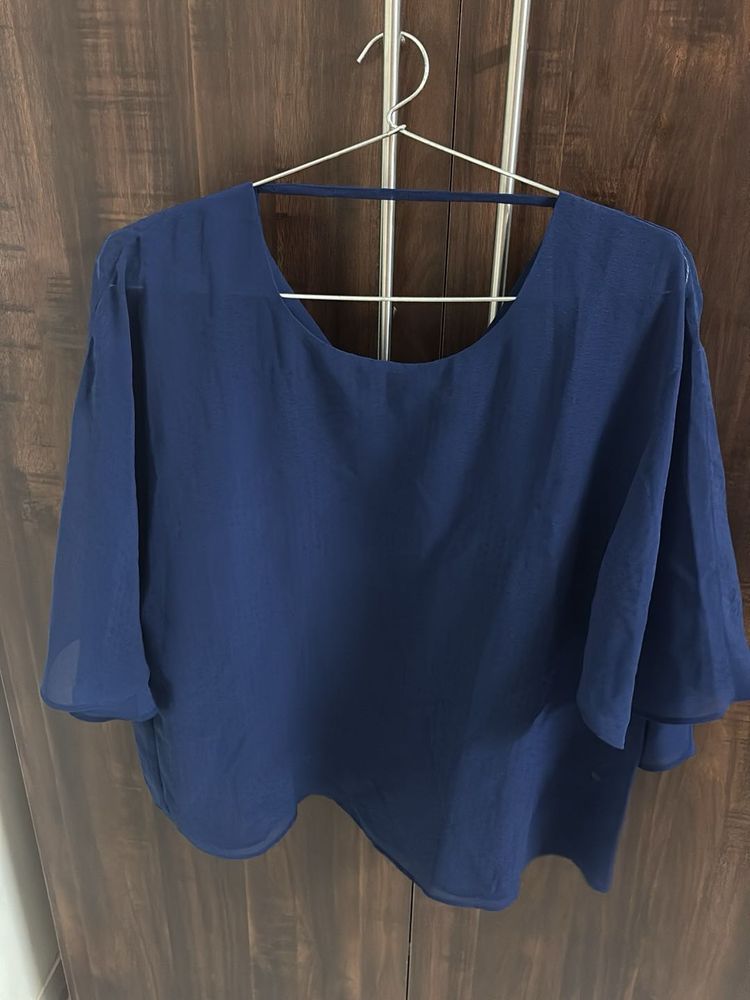 Stylish Blue Bell Sleeve Top