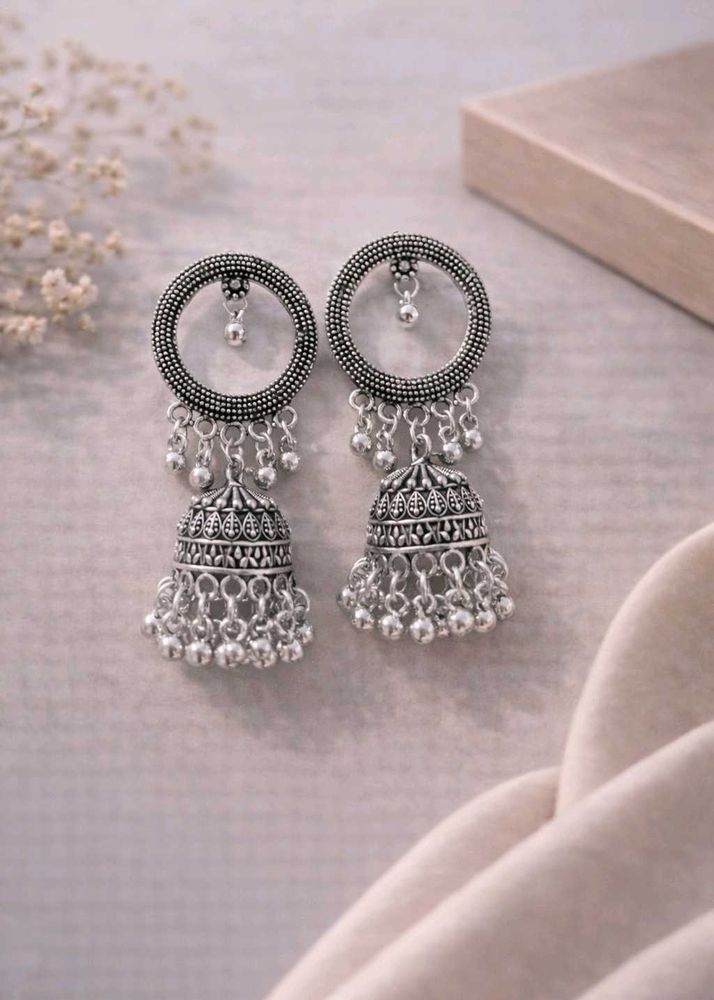 Silver Tone Jhumka Earrings