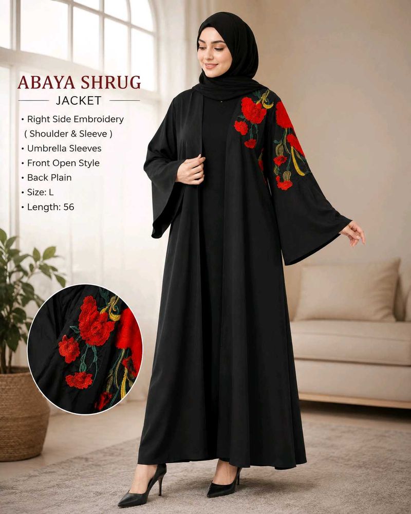 Elegant Abaya Shrug Jacket with Embroidery