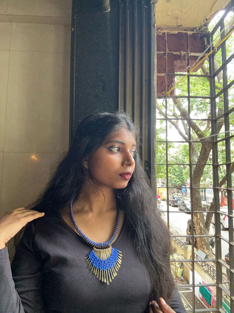 Handcrafted Blue Thread Golden Pendant Necklace