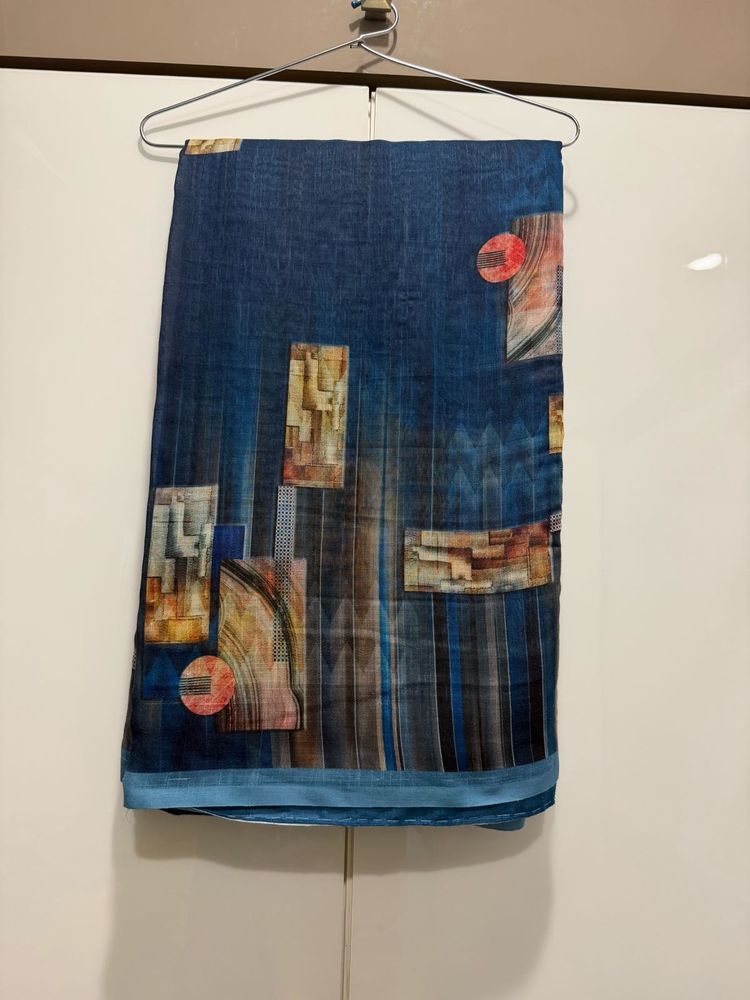 Blue Abstract Print Saree