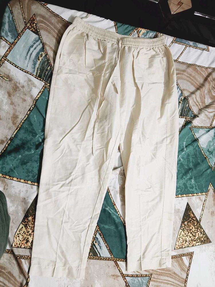 Cream Linen Blend Pants
