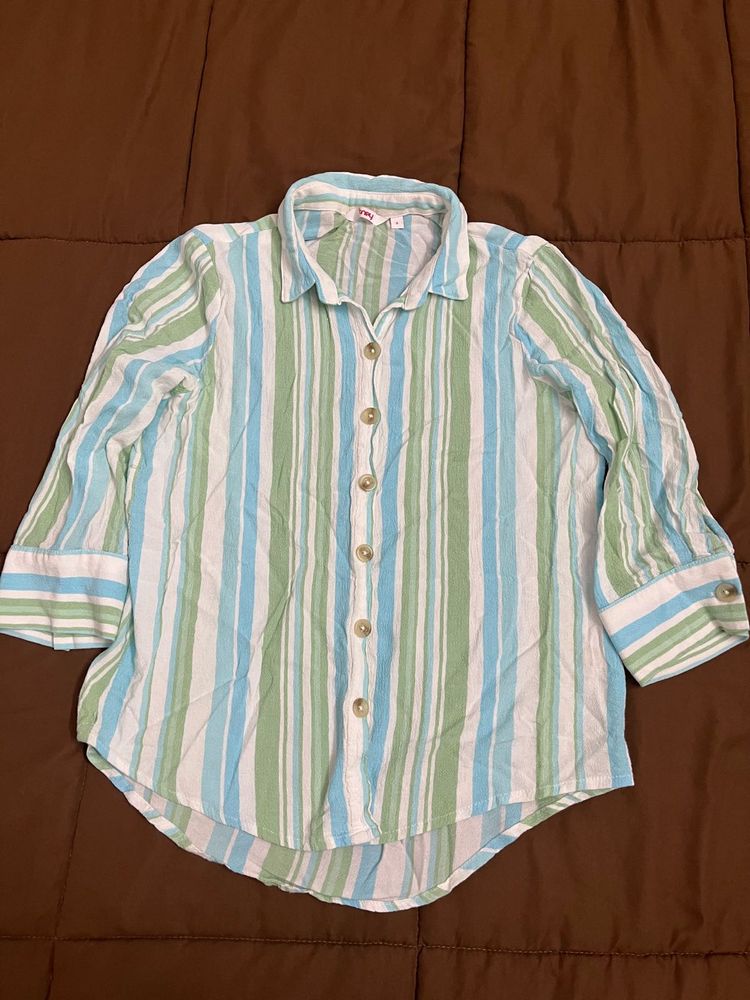 Blue green Striped Button-Down Shirt