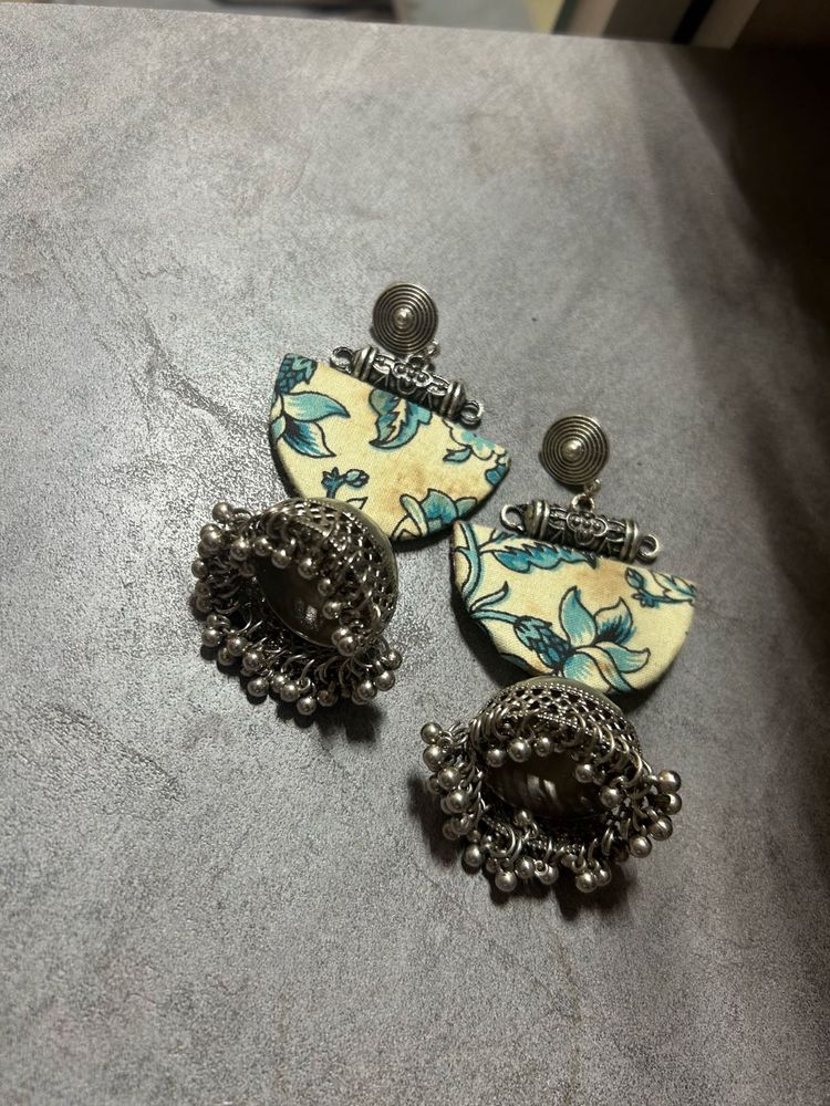 Oxidise Earrings White And Aqua Color