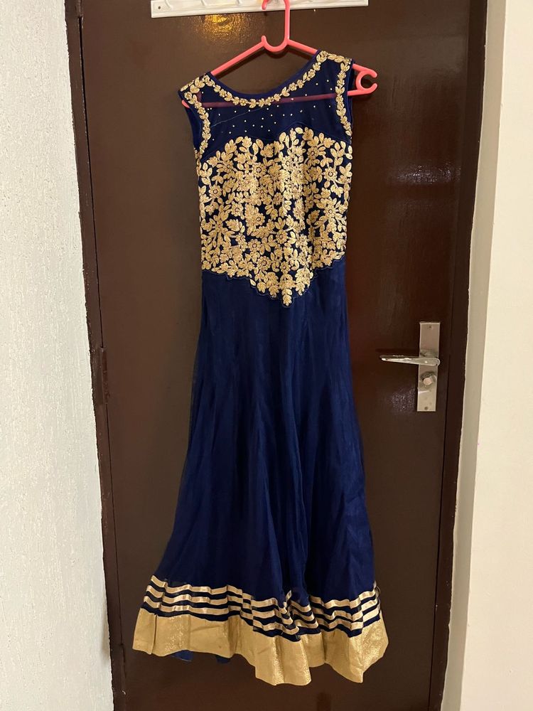 Elegant Navy Blue Embroidered Gown