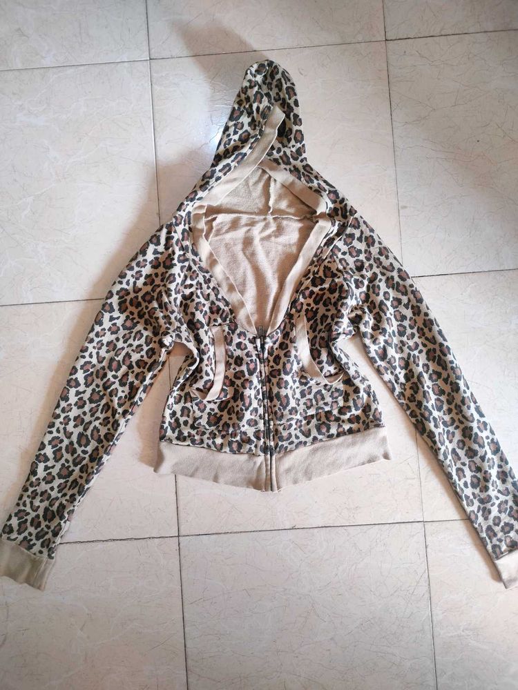 y2k Leopard Print Zip-Up Hoodie coverup
