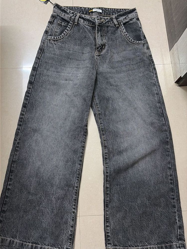 Stylish Grey Wide Leg Jeans