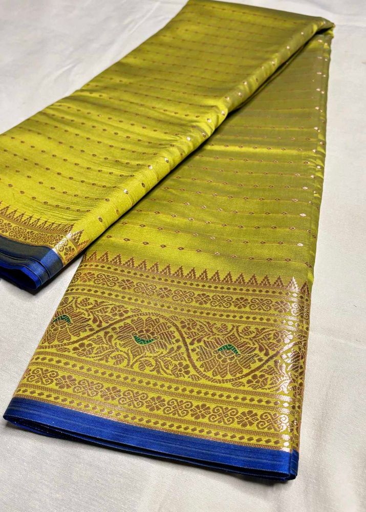Beautiful Pesta Green Hazarbuti Silk Saree