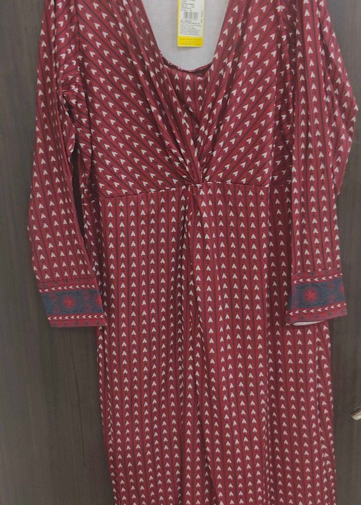 Maroon Printed V-Neck Maxi Dress