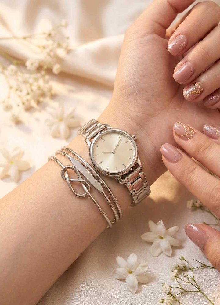 Unique Silver Tone Cuff Bracelets Set