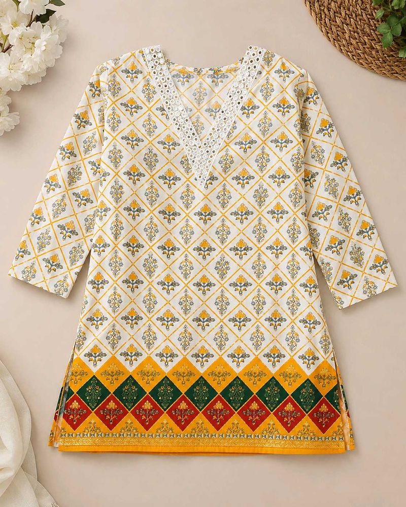 Beautiful Yellow Printed Kurta