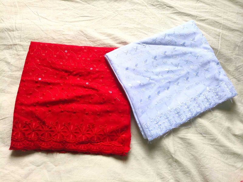 Embroidered Fabric Set: Red &amp; White