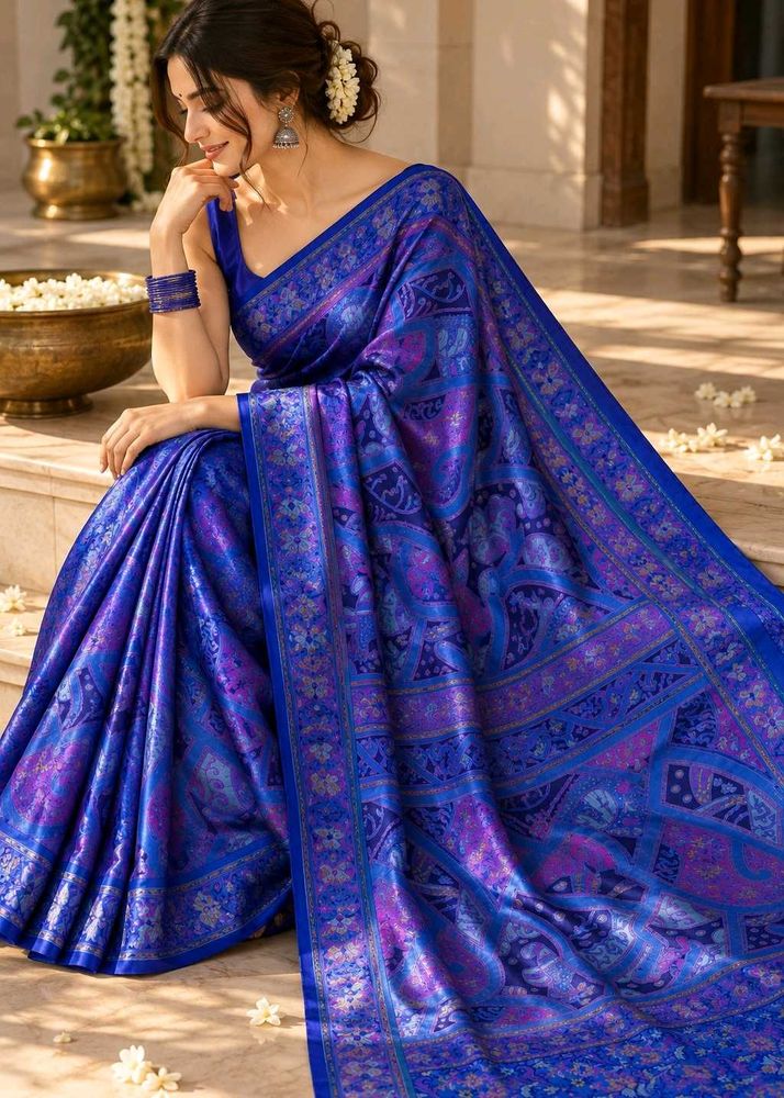 Beautiful Blue Silk Saree with Intricate Designs