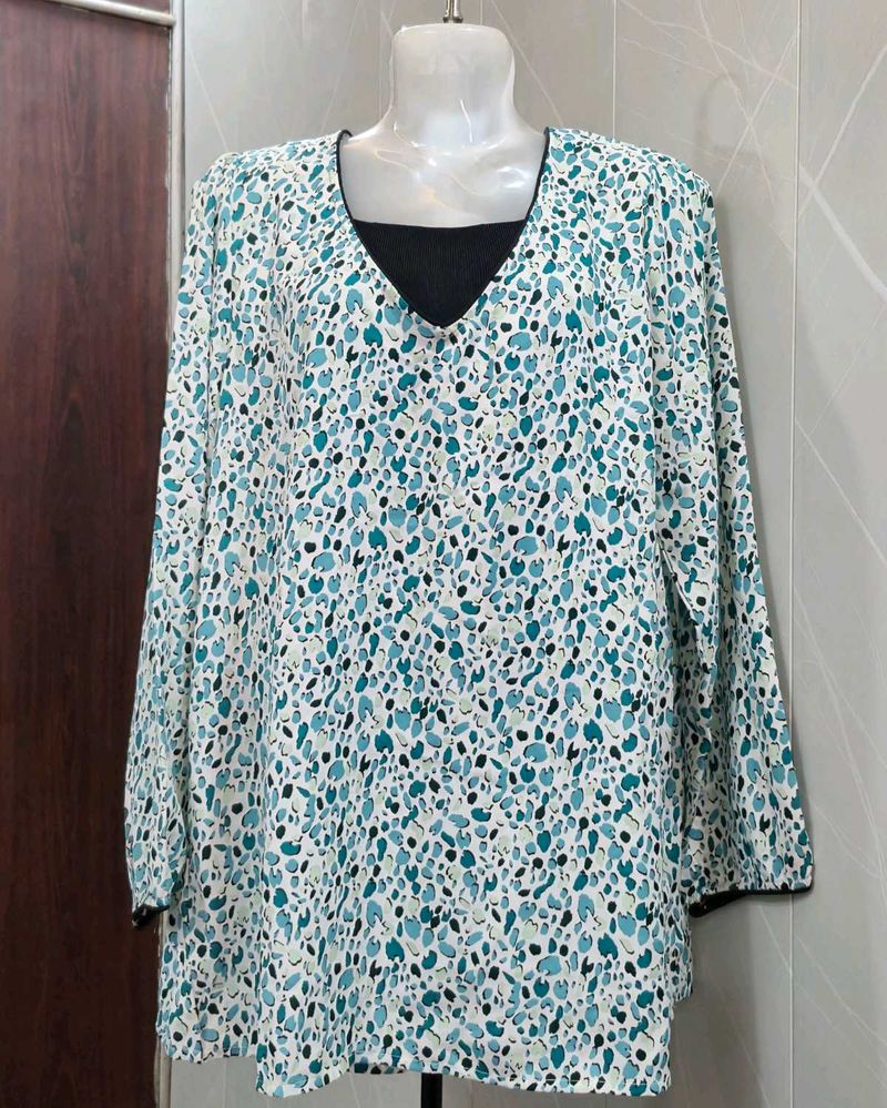 Chic Printed V-Neck Long Sleeve Top