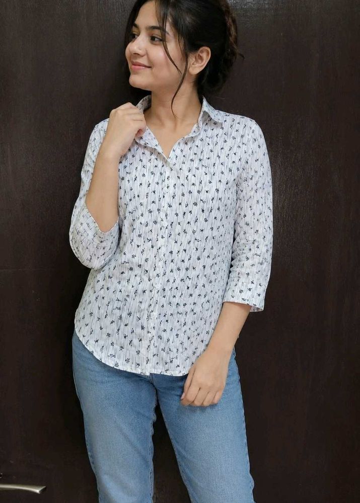 Chic White Floral Print Shirt