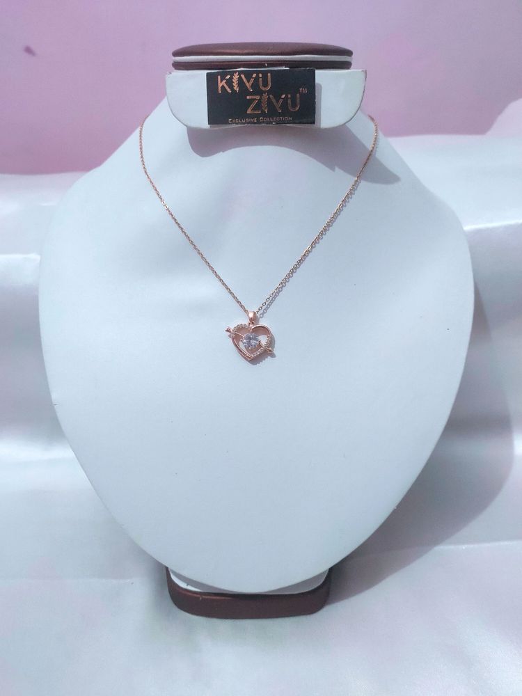 Anti Tarnish, Chain And Heart' Shape Pendant,With Ad And Solitaire Stone