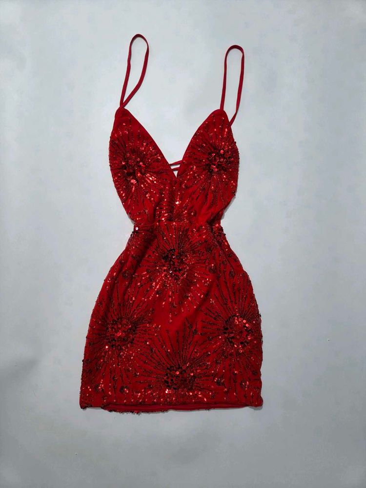 Sparkling Red Sequin Party Mini Dress