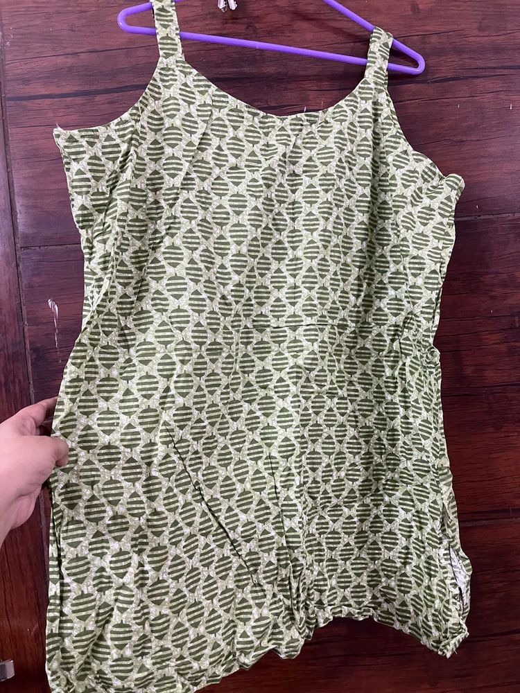 Green Printed Cotton Kurta