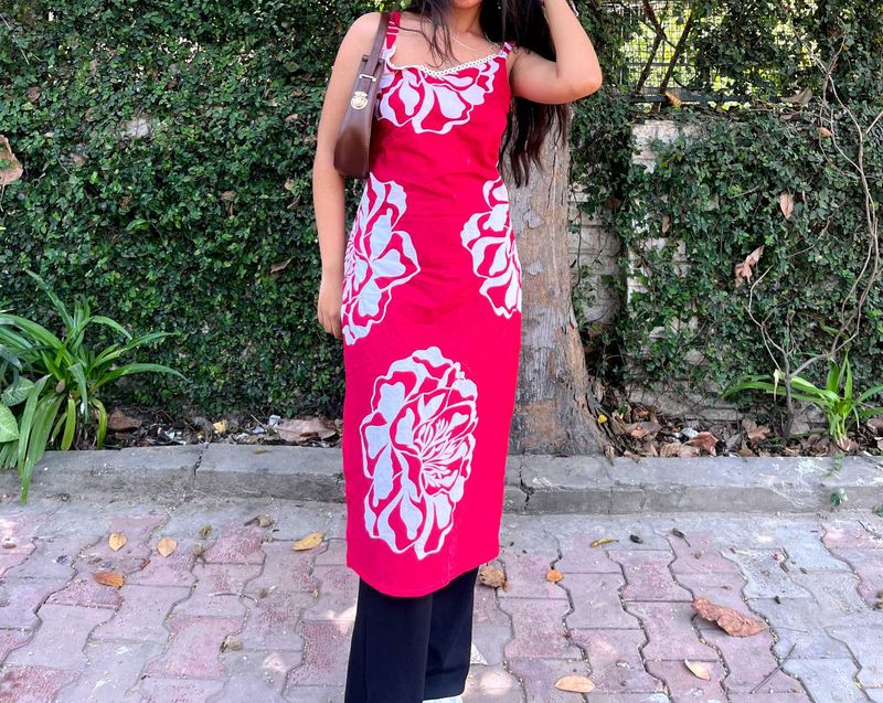 Vibrant Pink Floral Kurta
