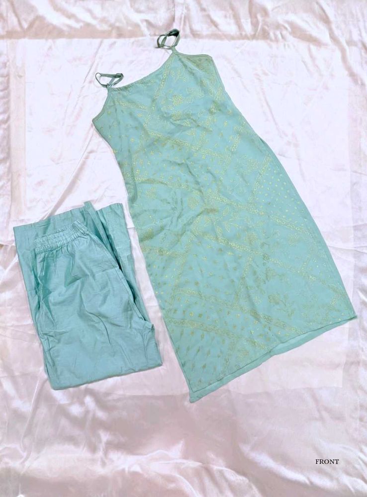 Sage Green Slip Dress &amp; Pants Set