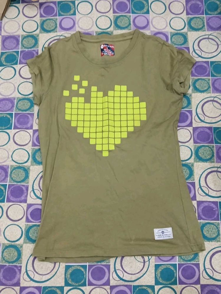 Olive Green Pixel Heart T-Shirt