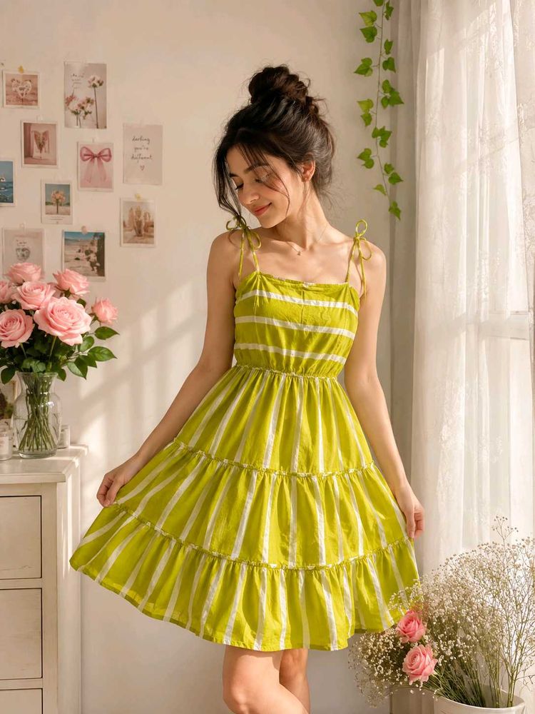 Lime Green Striped Tiered Sundress