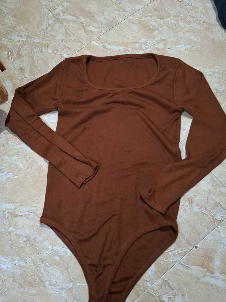 Brown Long Sleeve Bodysuit
