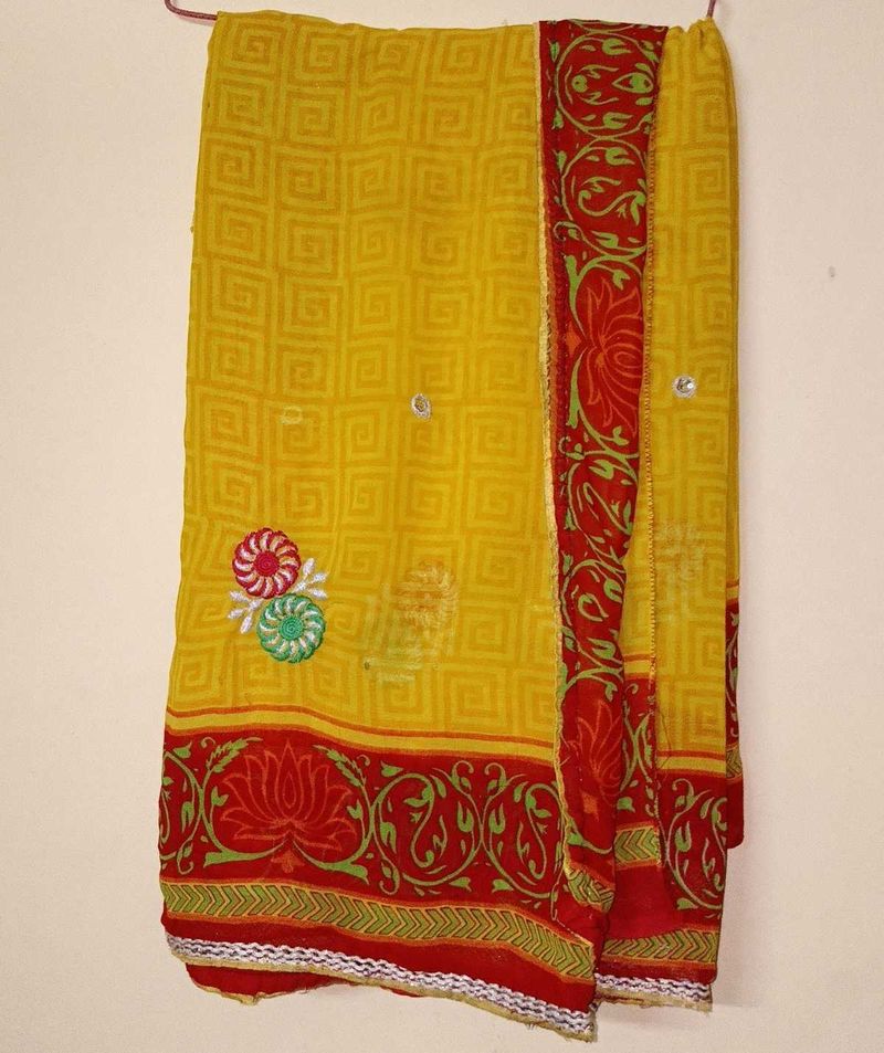 Vibrant Yellow Saree with Floral Border