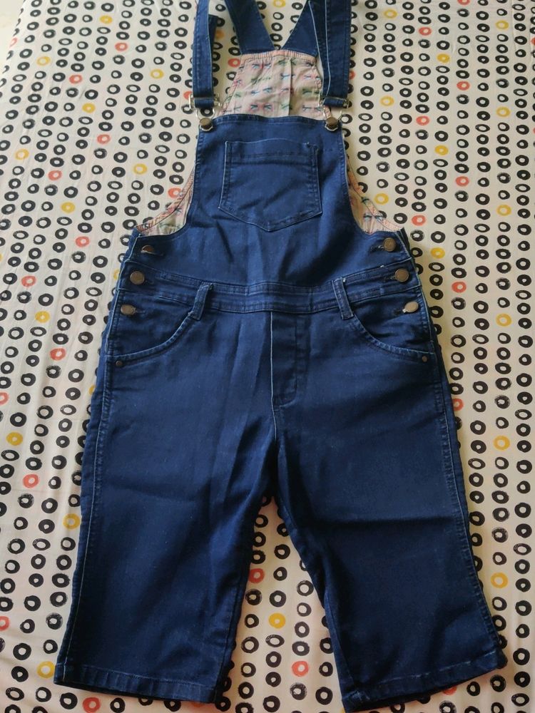 Blue Denim Knee Length Dungaree Waist Size 30inch