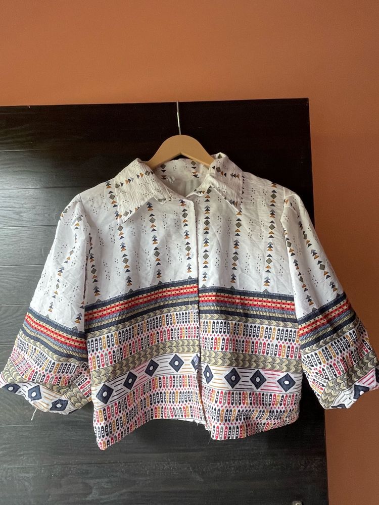Boho Print Cropped Blouse