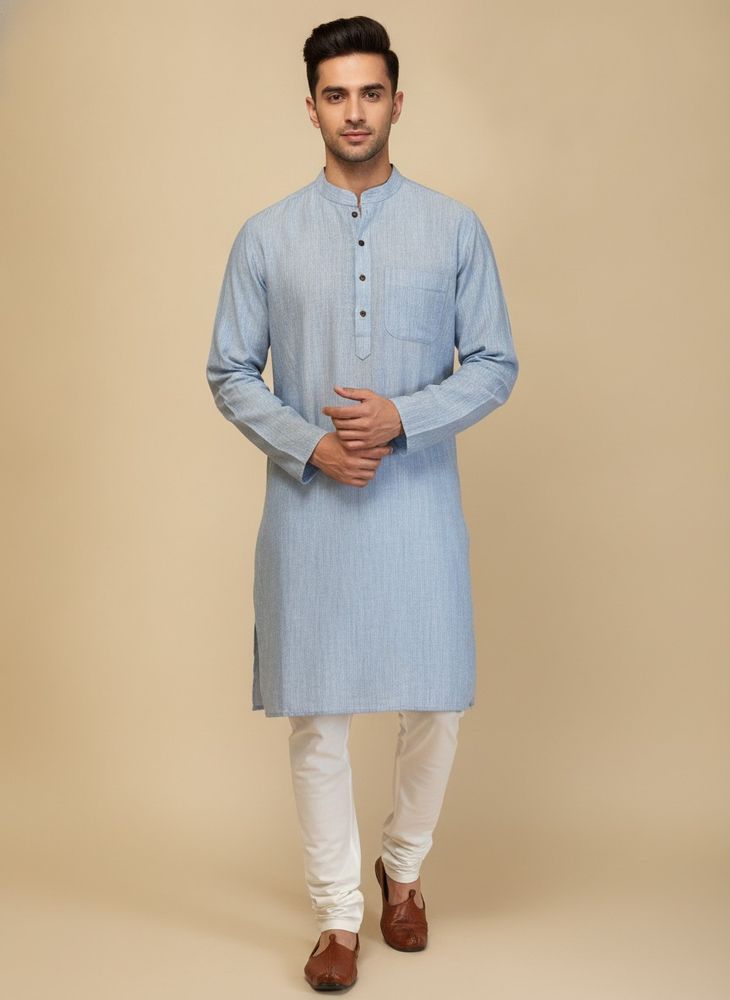 Men's Light Blue Striped Kurta