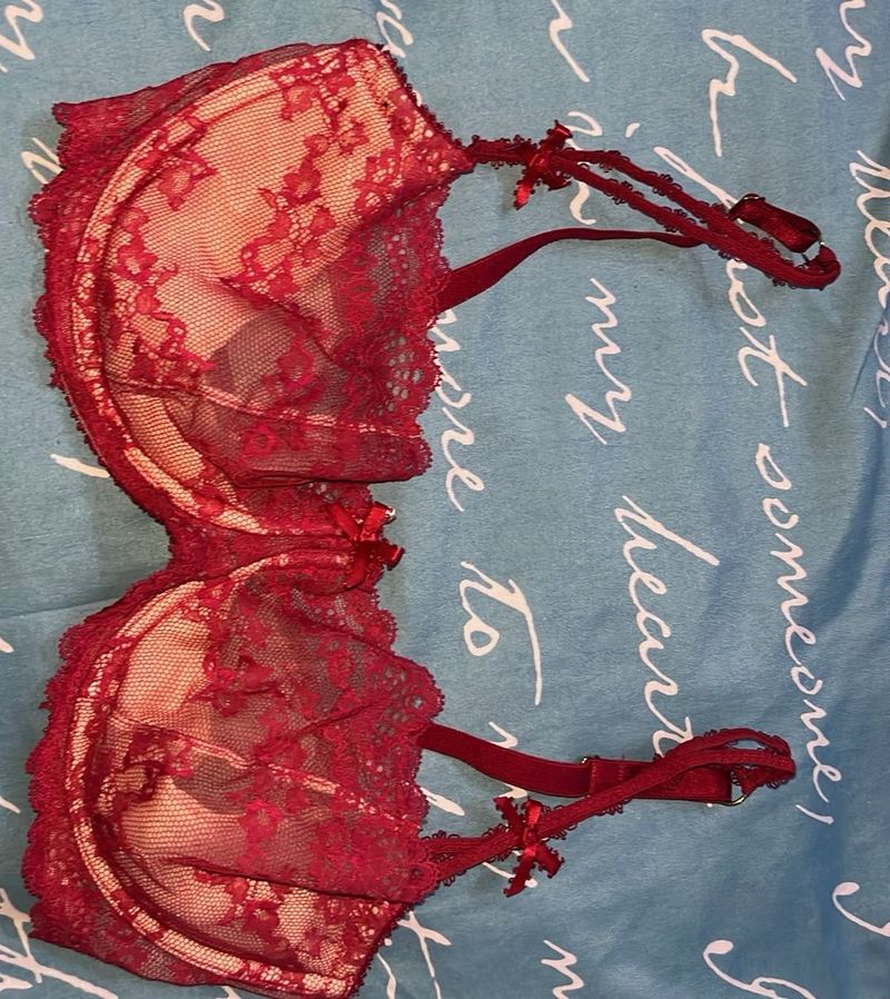 Lace Trimmed Red Bra