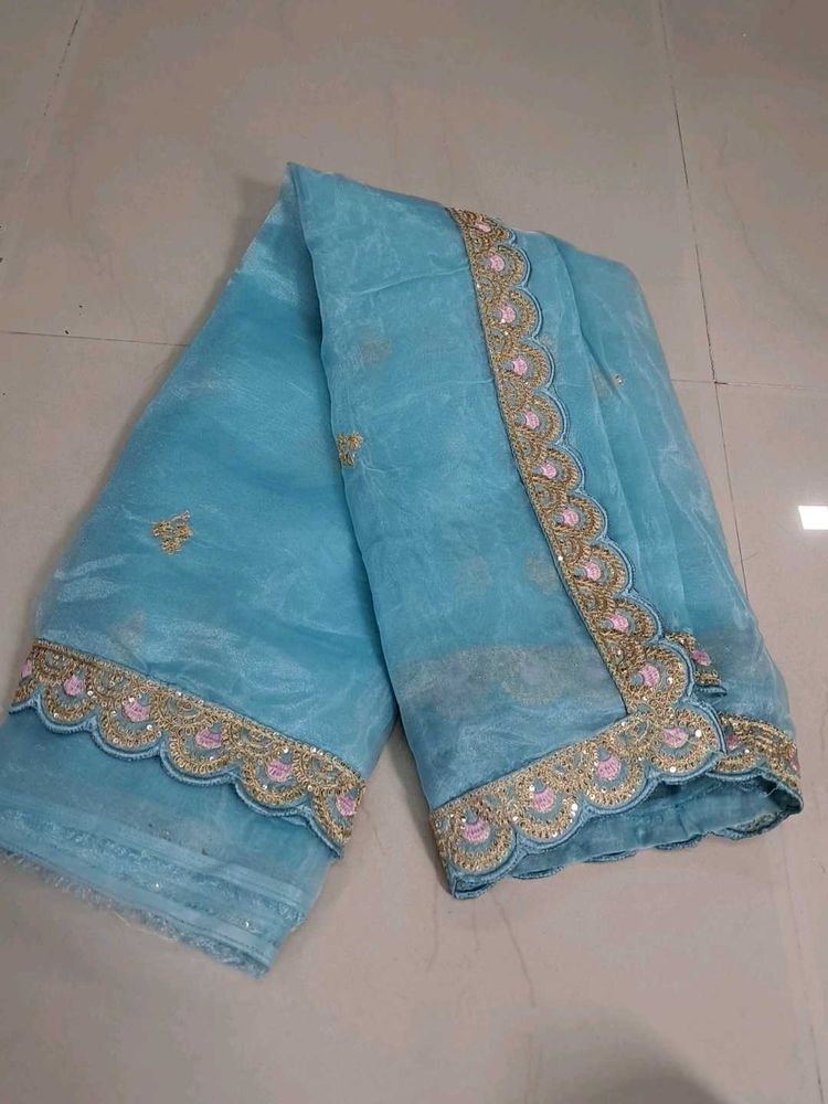 Stunning Blue Embroidered Saree